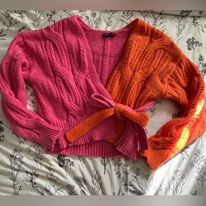 Two-Toned Wrap & Tie Sweater